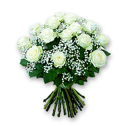 Букет з 19 білих троянд та гіпсофіли